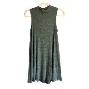 Ribbed Green Mock Neck Sleeveless Mini Dress